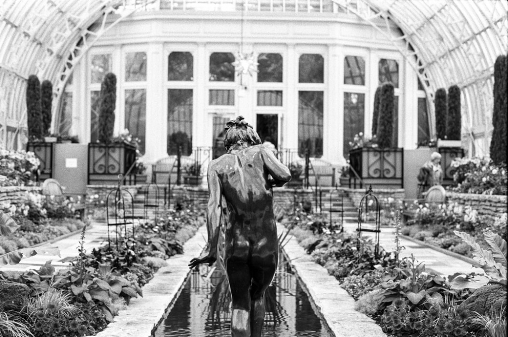 This bronze sculpture sits at the end of a long pool in Como conservatory.