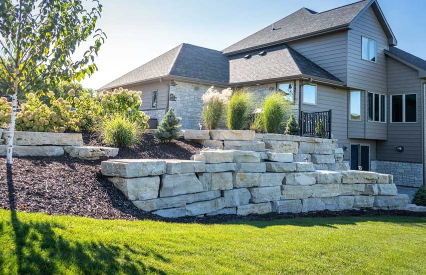 Granite stone wall construction project
