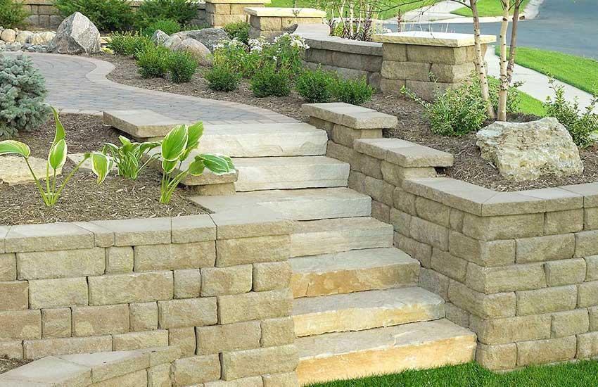 Limestone retaining wall installation Chaska